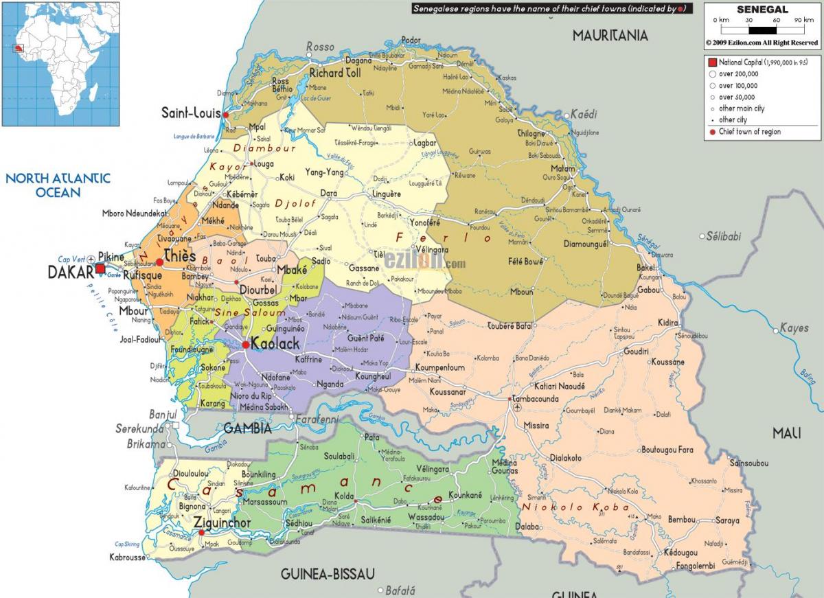 Senegal país no mapa do mundo