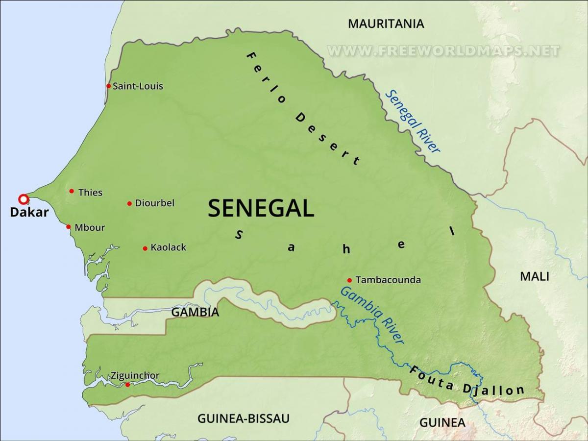 mapa do mapa físico de Senegal