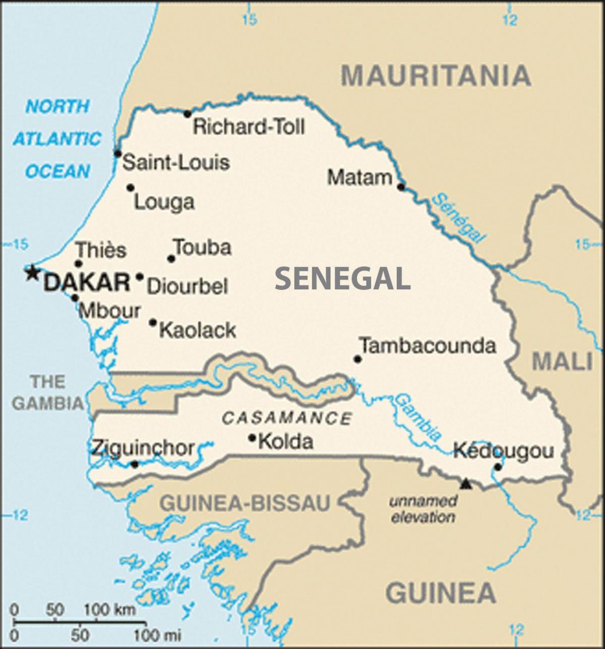mapa de Senegal e os países veciños