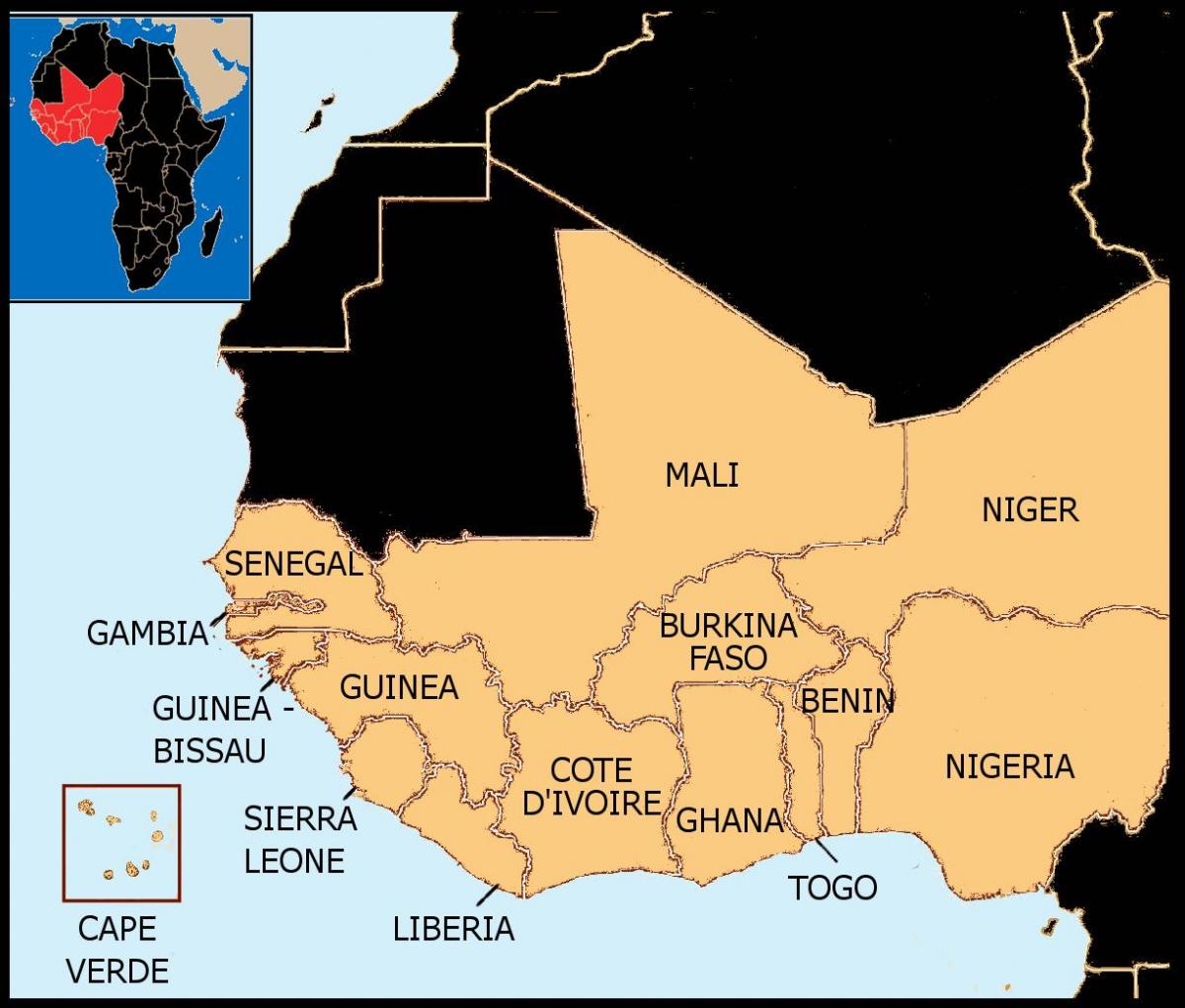 mapa de Senegal mapa de áfrica occidental